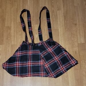 Hot Topic Red and Black Plaid Overall Skirt XS